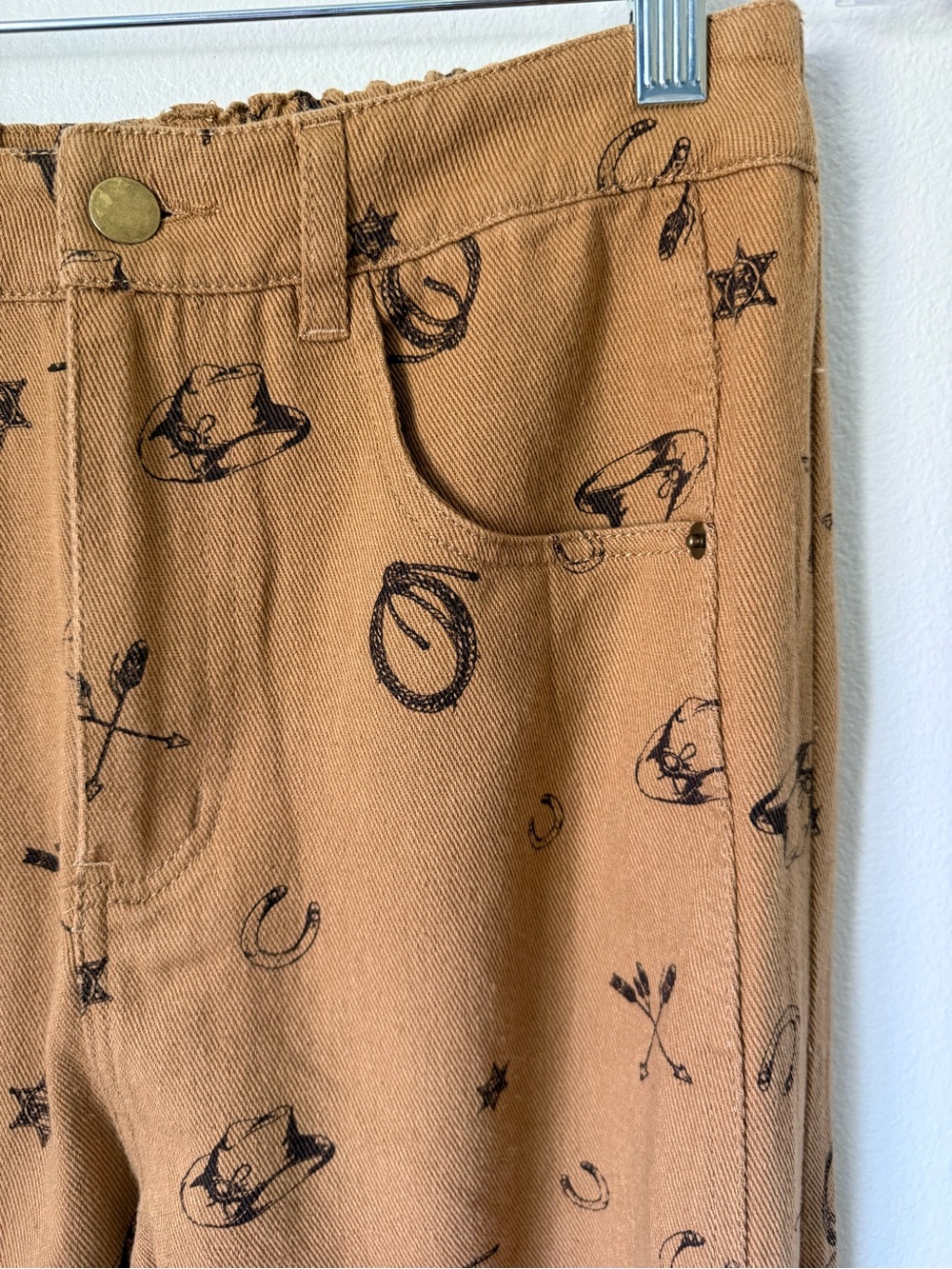 NWT Women’s Oddi Carmel Brown Western Print Cotton Cropped Barrel Pants Size S - Picture 4 of 5